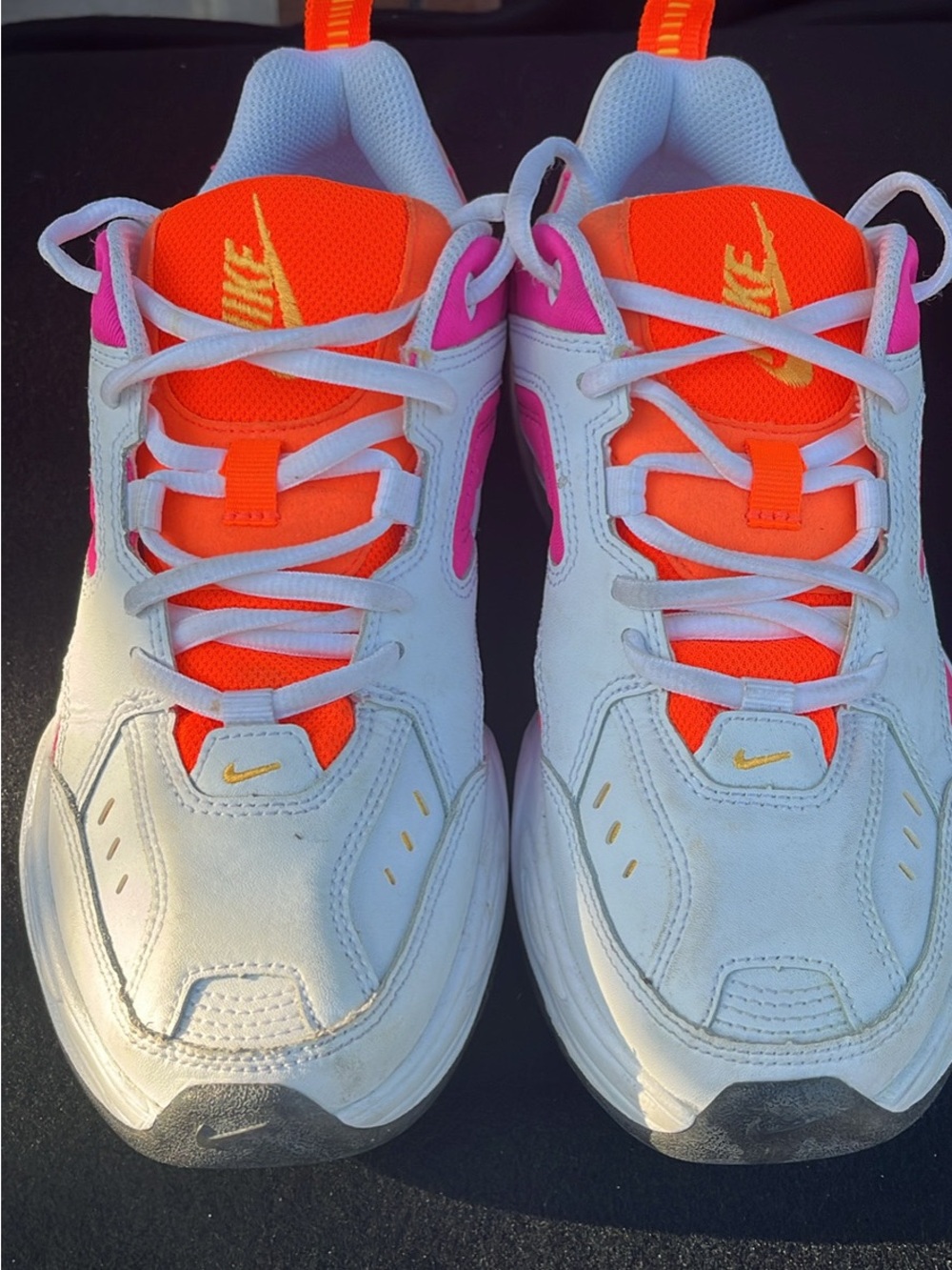 Nike M2K Tekno Sneakers
White Sneakers with Neon Orange and Hot Pink Accents - Picture 2 of 9